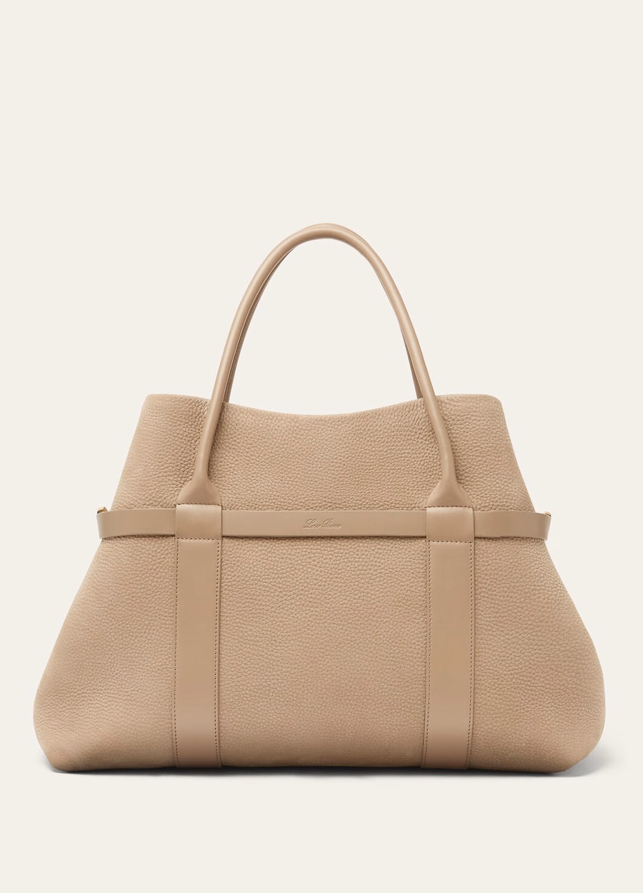 Grote shopper ring van kalfsleer in de kleuren fuchsia taupe/zonnegoud.
