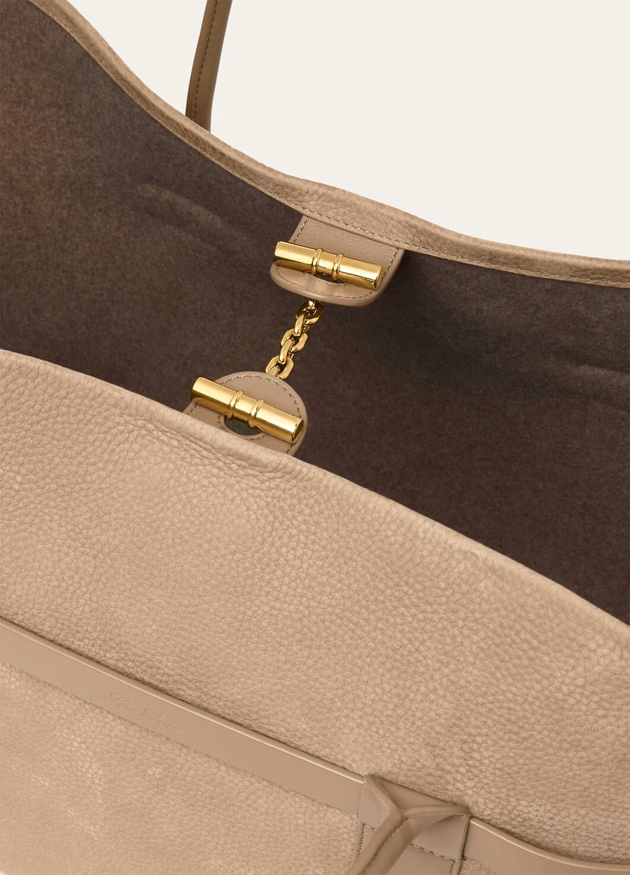 Grote shopper ring van kalfsleer in de kleuren fuchsia taupe/zonnegoud.