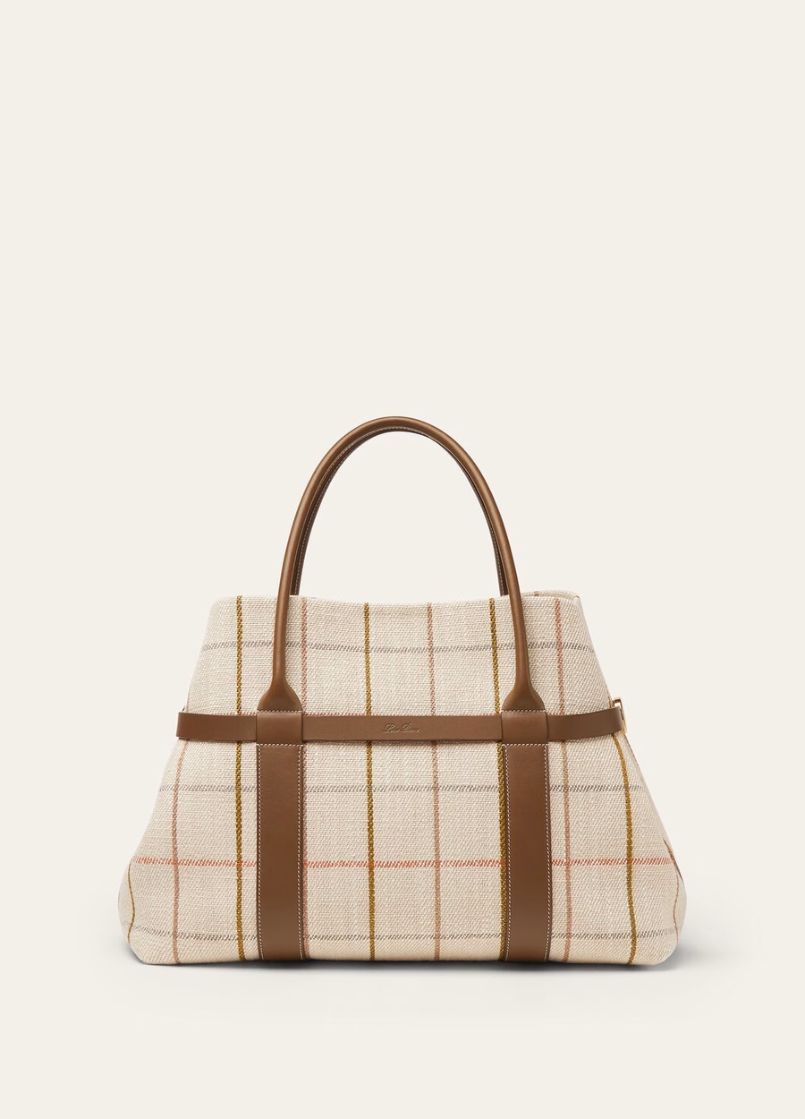 Grote boodschappentas in tartan linnen/gezouten kappertjes/zonnegoud