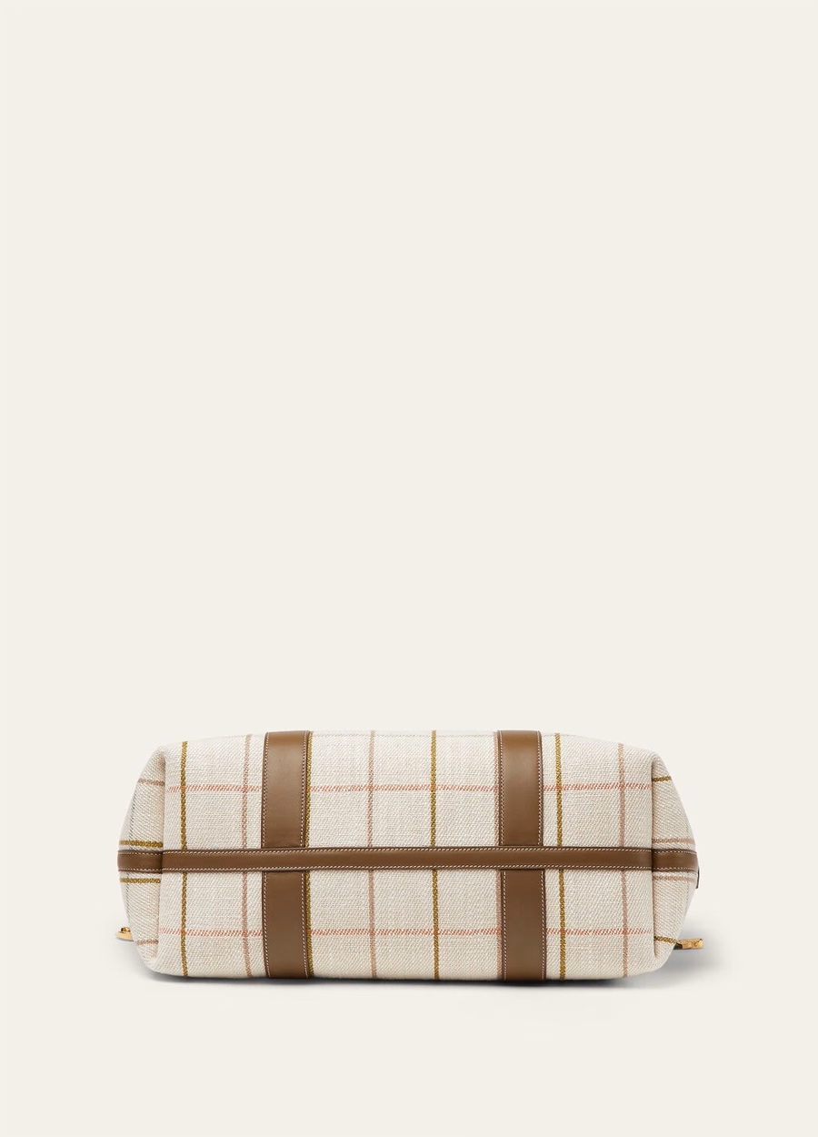 Grote boodschappentas in tartan linnen/gezouten kappertjes/zonnegoud