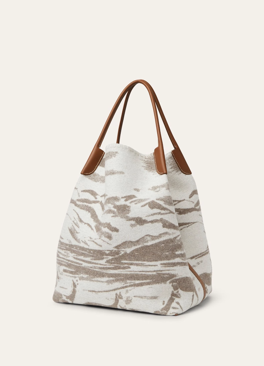 Extra grote Bale Hobo tas van kasjmier scheerwol in de kleuren Misty Grey/Winter Pebble/Turquoise/Sun Gold