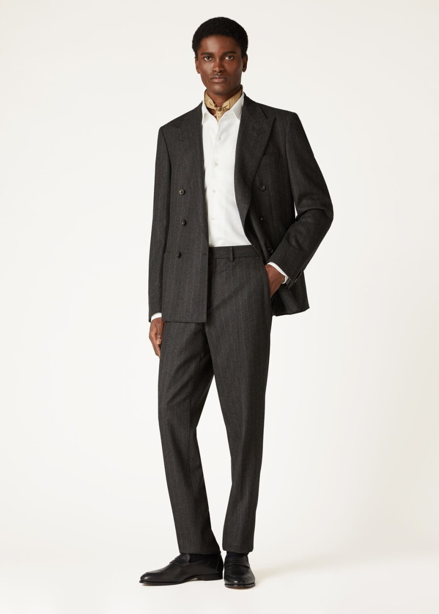 carlo cashmere broek van scheerwol met houtskoolkleurige strepen