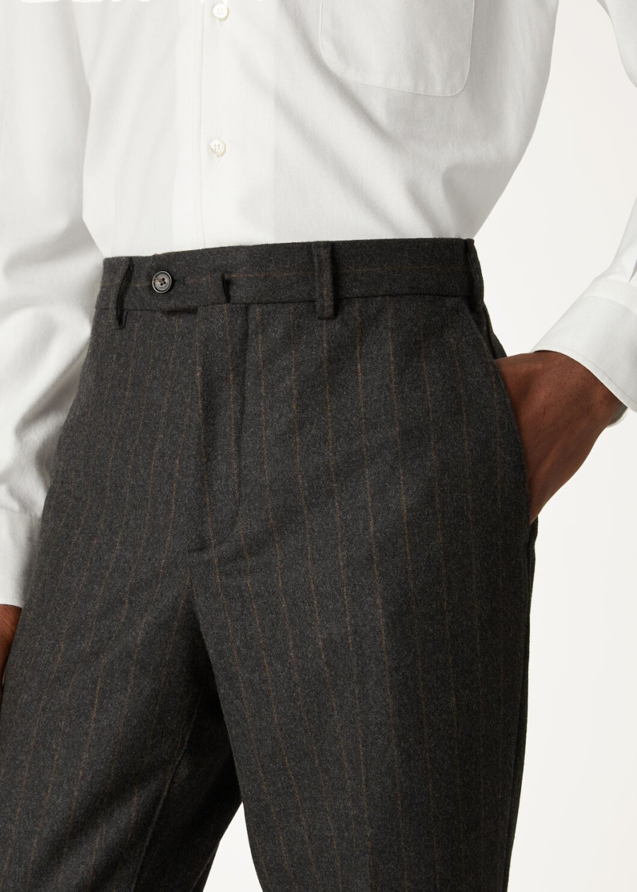 carlo cashmere broek van scheerwol met houtskoolkleurige strepen