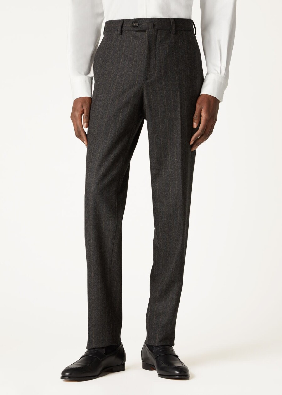 carlo cashmere broek van scheerwol met houtskoolkleurige strepen