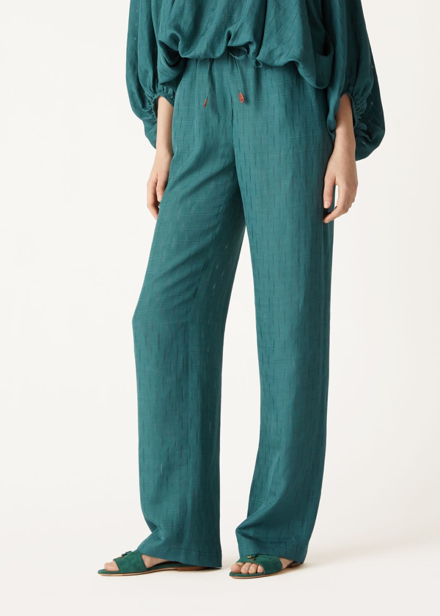 helios broek in groene spirulina zijde