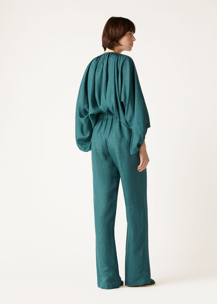 helios broek in groene spirulina zijde