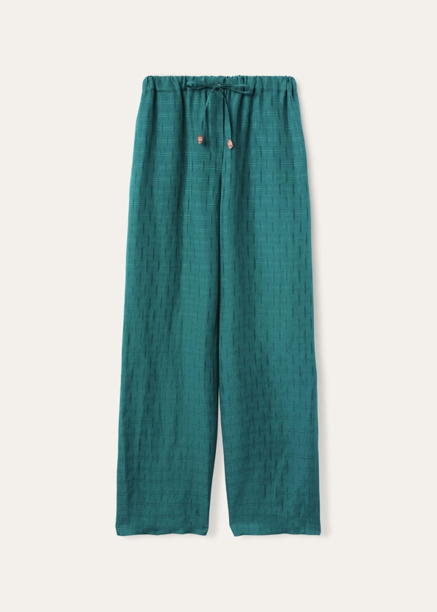 helios broek in groene spirulina zijde