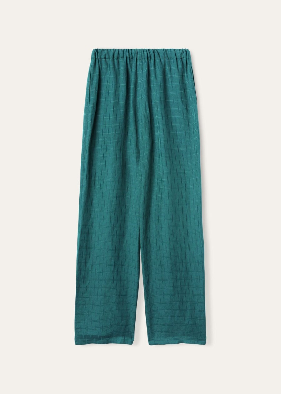 helios broek in groene spirulina zijde