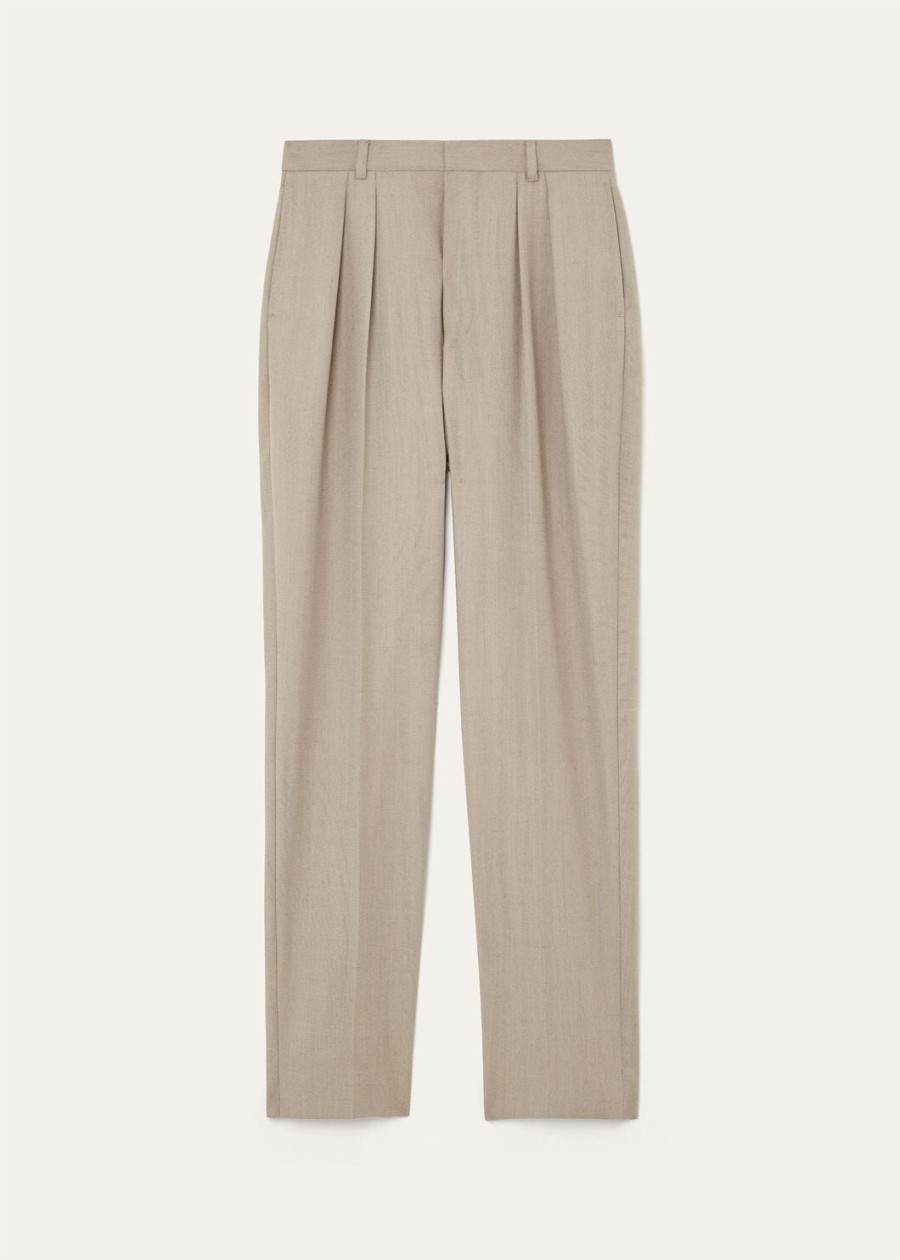 cuddy zijden broek van zuivere scheerwol in anijskleur