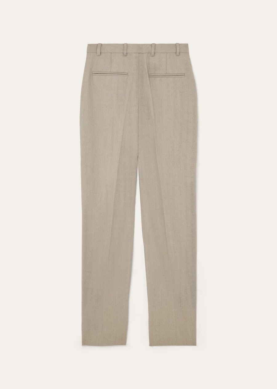 cuddy zijden broek van zuivere scheerwol in anijskleur