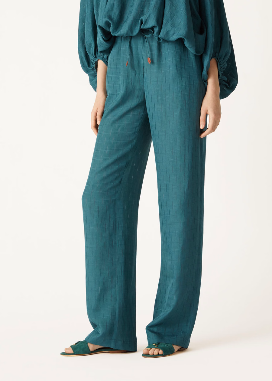 Helios broek in groene spirulina zijde
