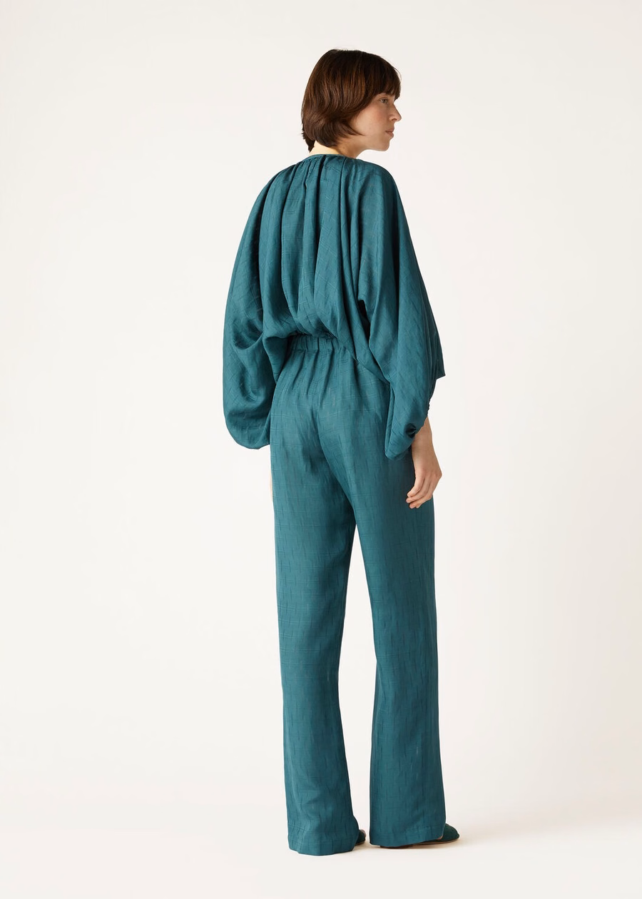Helios broek in groene spirulina zijde