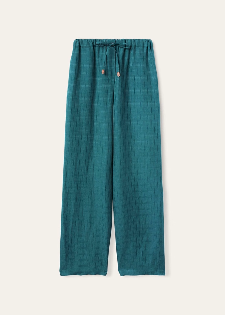 Helios broek in groene spirulina zijde