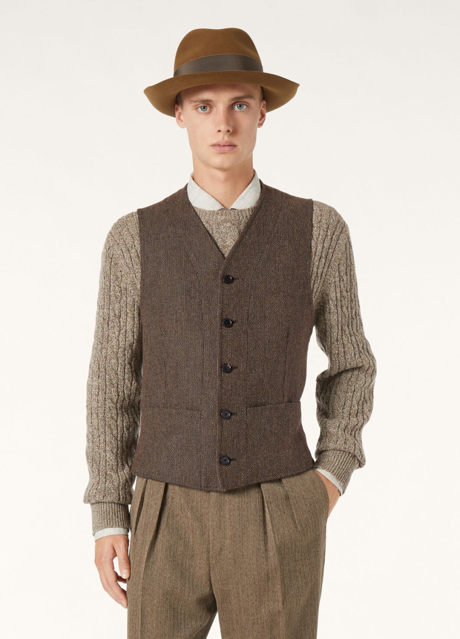 drayton kasjmier vest van scheerwol - rain system fancy brown